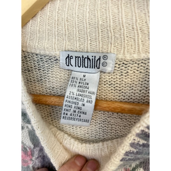De Rotchild Vintage Floral Silk Angora Crewneck Sweater Medium - Picture 3 of 6